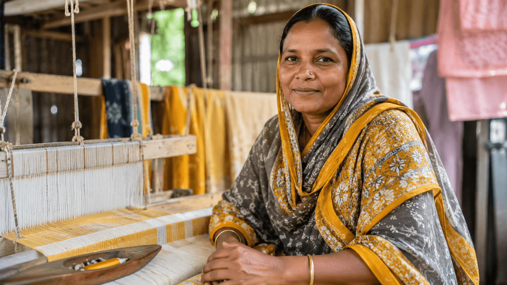Artisan weaving at a traditional loom